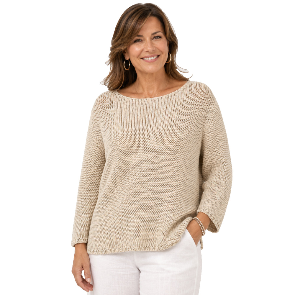 Liz Claiborne & Co Beachy Open Loose Knit Long Sleeve Coastal Ivory Sweater sz L
